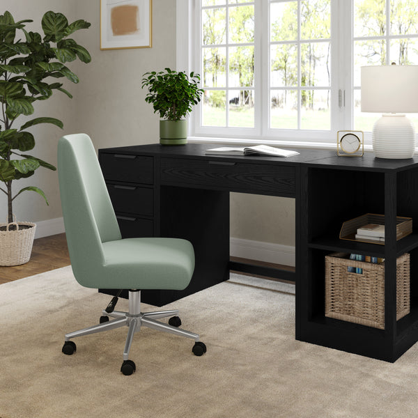 Sage Fabric/Polished Nickel Frame |#| Fabric Height Adjustable Swivel Home Office Chair - Sage/Polished Nickel