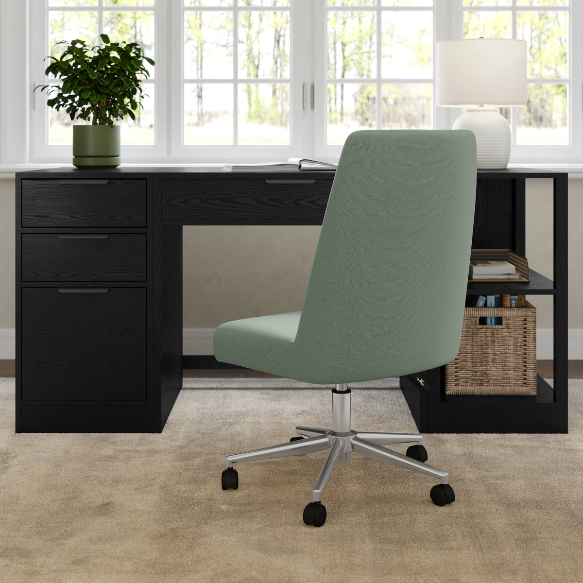 Sage Fabric/Polished Nickel Frame |#| Fabric Height Adjustable Swivel Home Office Chair - Sage/Polished Nickel
