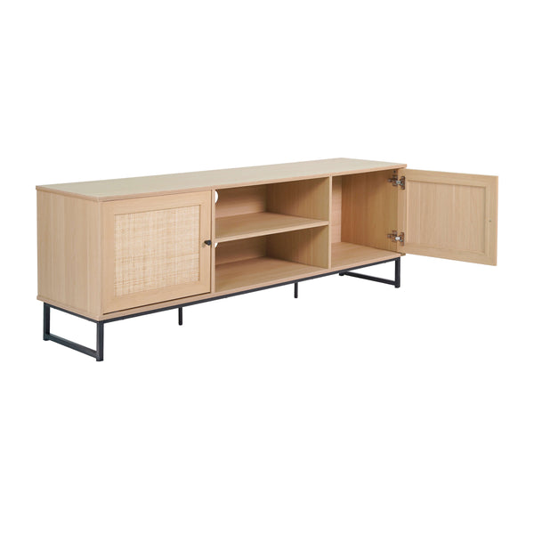 Natural |#| 65" TV Stand with Rattan Accented Storage Doors in Natural