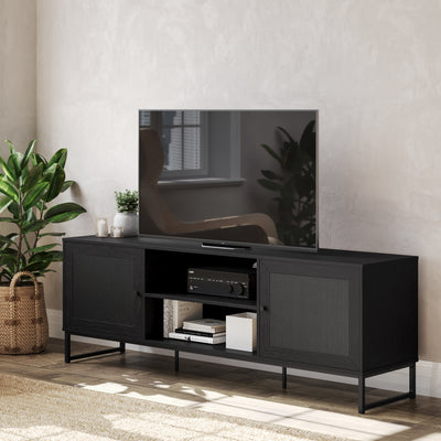 65" TV Stand with Rattan Accented Storage Doors - View 2
