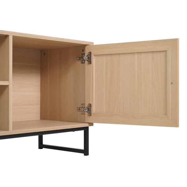 Natural |#| 65" TV Stand with Rattan Accented Storage Doors in Natural