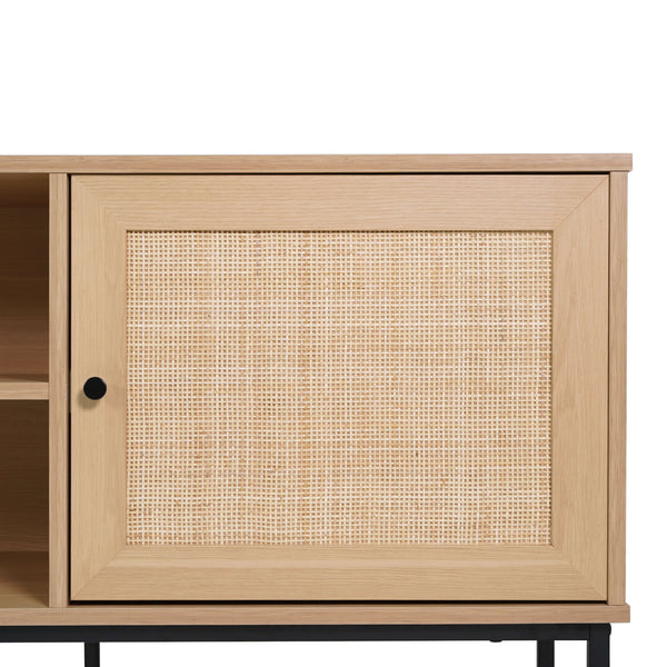Natural |#| 65" TV Stand with Rattan Accented Storage Doors in Natural