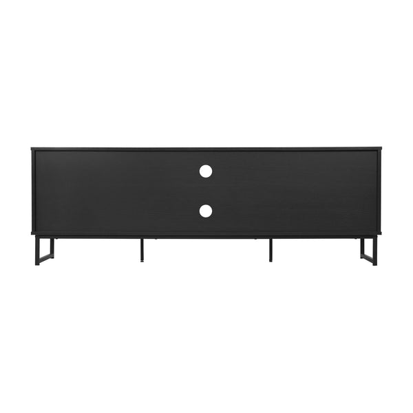 Black |#| 65" TV Stand with Rattan Accented Storage Doors in Black