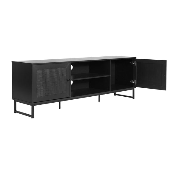 Black |#| 65" TV Stand with Rattan Accented Storage Doors in Black