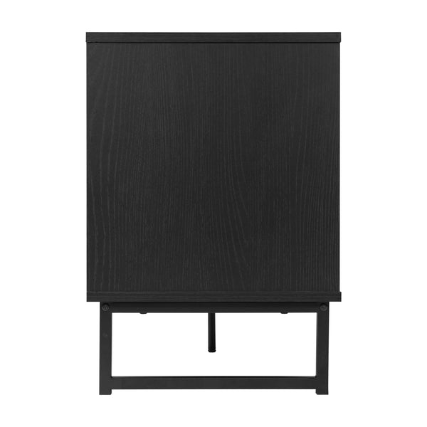 Black |#| 65" TV Stand with Rattan Accented Storage Doors in Black