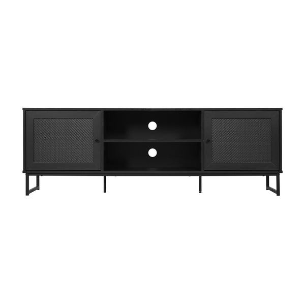 Black |#| 65" TV Stand with Rattan Accented Storage Doors in Black