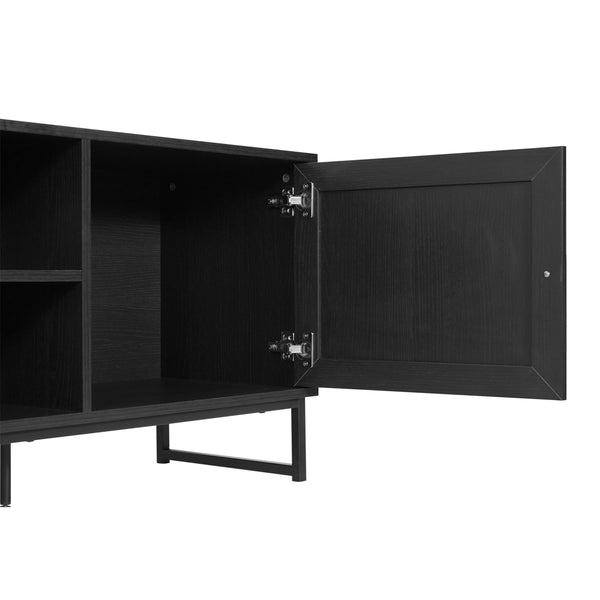 Black |#| 65" TV Stand with Rattan Accented Storage Doors in Black