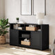 Black |#| 58" Sideboard with 2 Soft Close Doors and Adjustable Shelf - Black/Rattan
