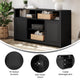 Black |#| 58" Sideboard with 2 Soft Close Doors and Adjustable Shelf - Black/Rattan