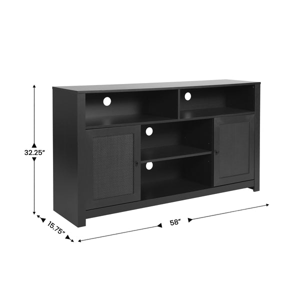 Black |#| 58" Sideboard with 2 Soft Close Doors and Adjustable Shelf - Black/Rattan