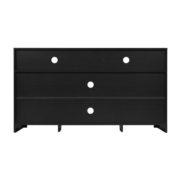 Black |#| 58" Sideboard with 2 Soft Close Doors and Adjustable Shelf - Black/Rattan