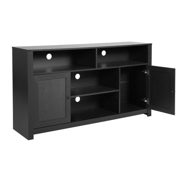 Black |#| 58" Sideboard with 2 Soft Close Doors and Adjustable Shelf - Black/Rattan