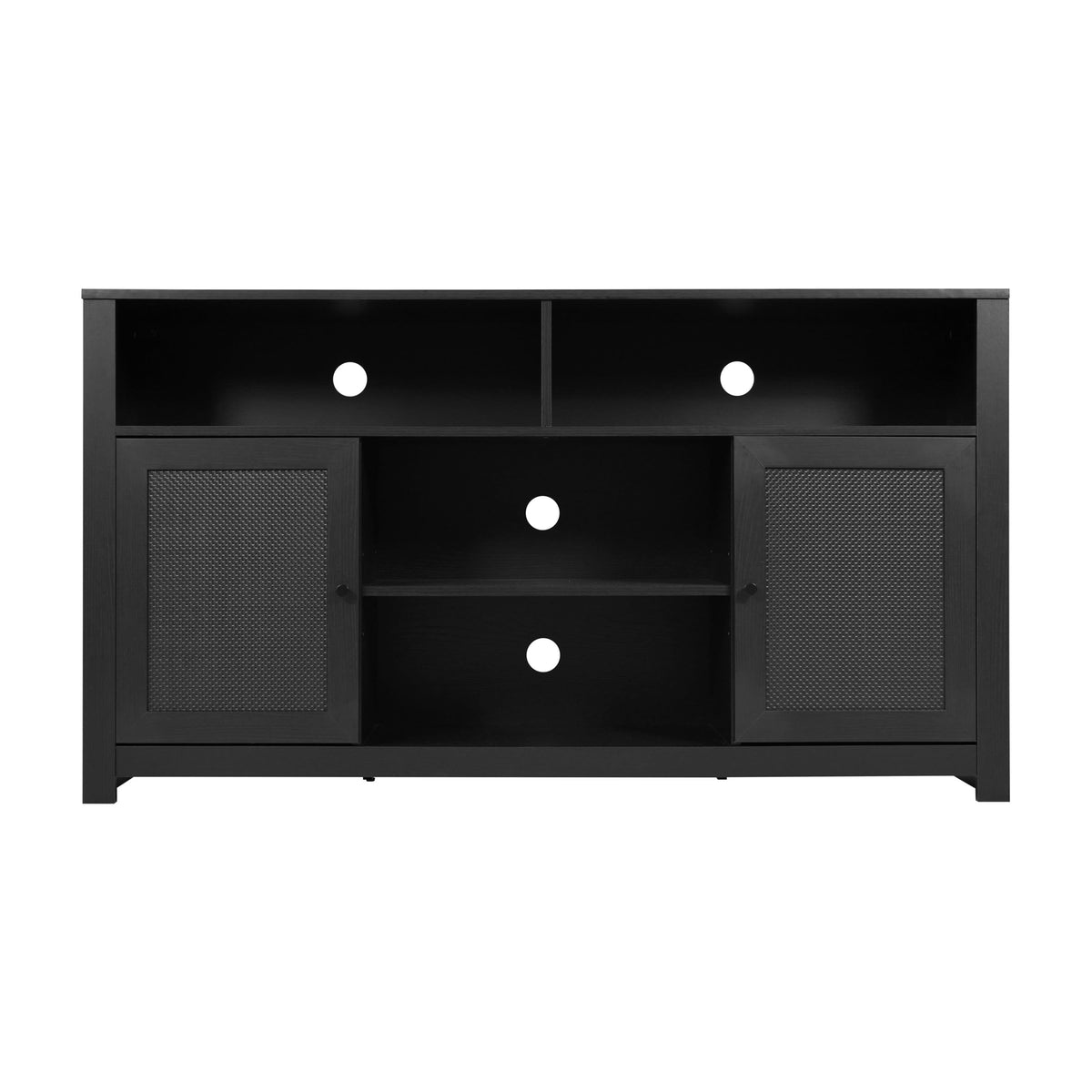 Black |#| 58" Sideboard with 2 Soft Close Doors and Adjustable Shelf - Black/Rattan