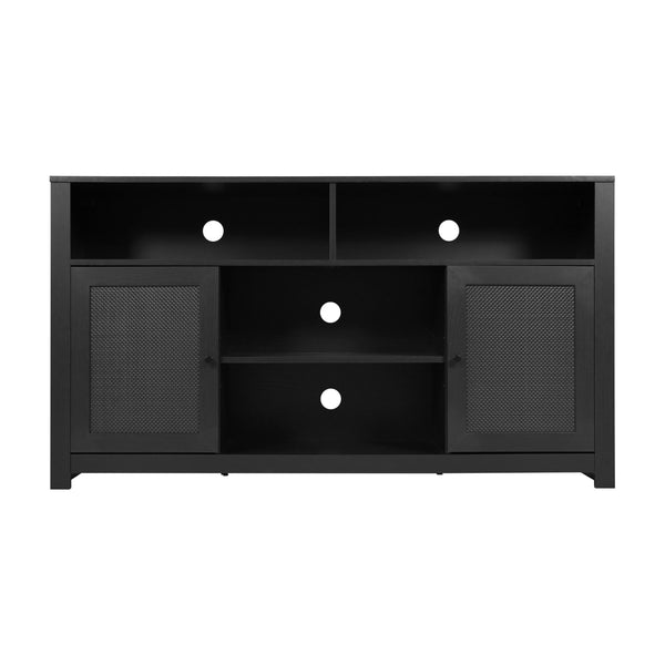 Black |#| 58" Sideboard with 2 Soft Close Doors and Adjustable Shelf - Black/Rattan