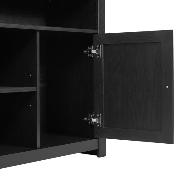 Black |#| 58" Sideboard with 2 Soft Close Doors and Adjustable Shelf - Black/Rattan