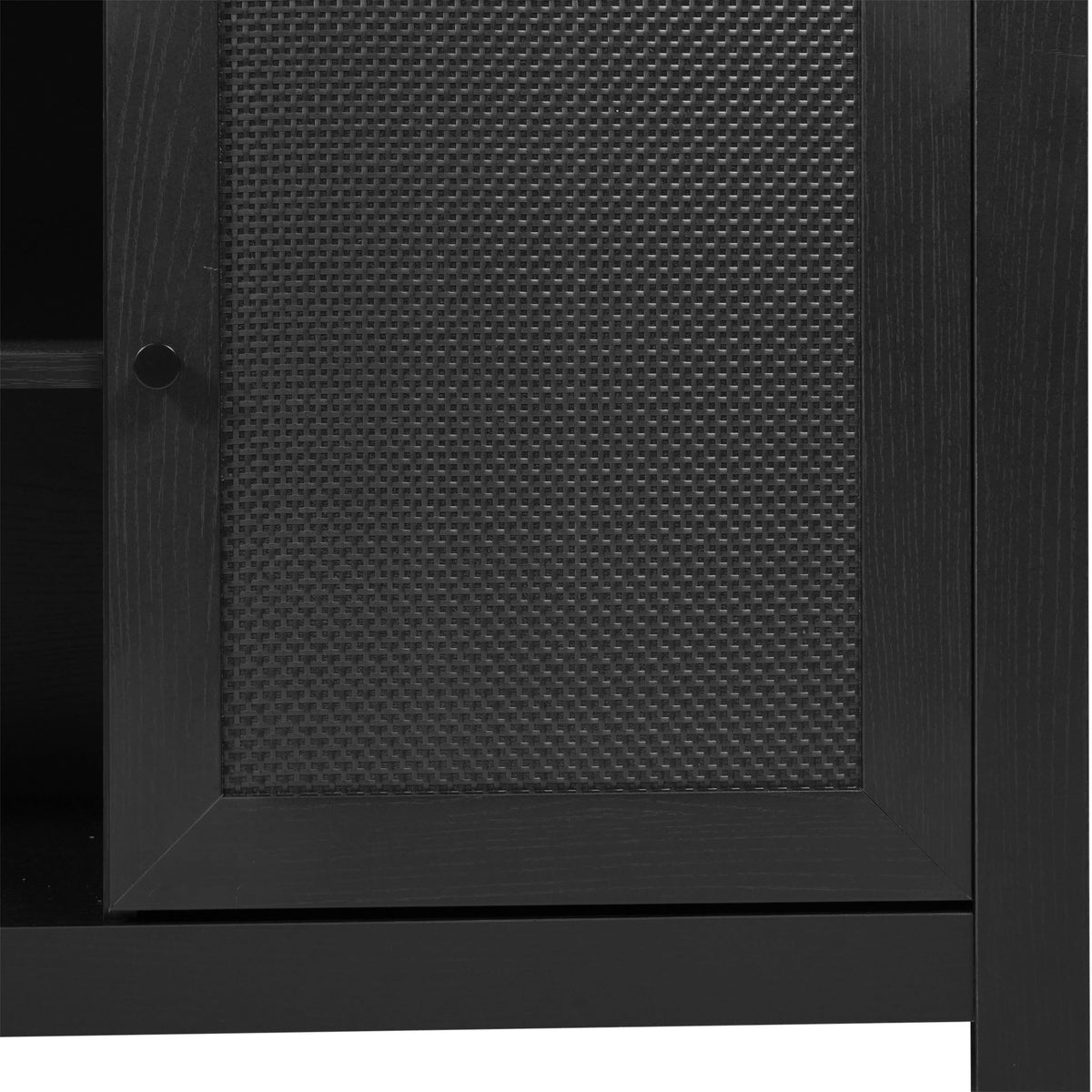 Black |#| 58" Sideboard with 2 Soft Close Doors and Adjustable Shelf - Black/Rattan