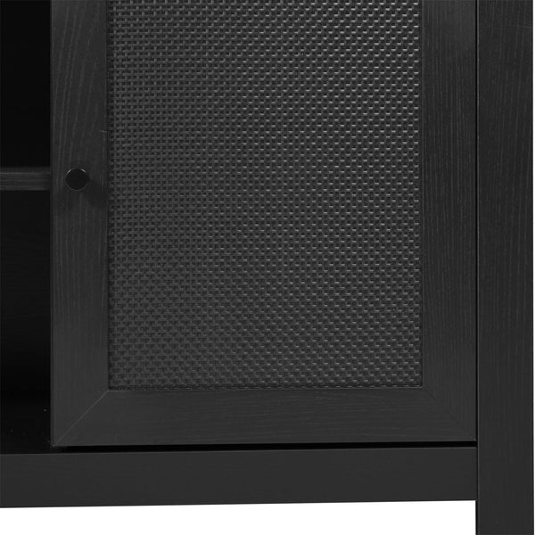 Black |#| 58" Sideboard with 2 Soft Close Doors and Adjustable Shelf - Black/Rattan
