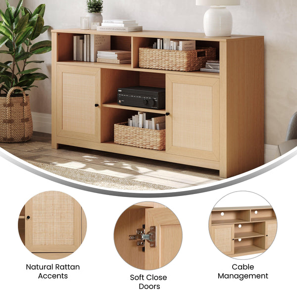 Natural |#| 58" Sideboard with 2 Soft Close Doors and Adjustable Shelf - Natural/Rattan