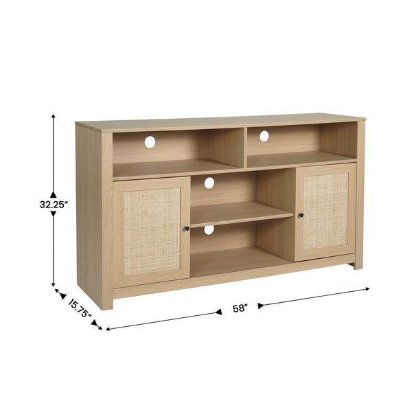 Natural |#| 58" Sideboard with 2 Soft Close Doors and Adjustable Shelf - Natural/Rattan