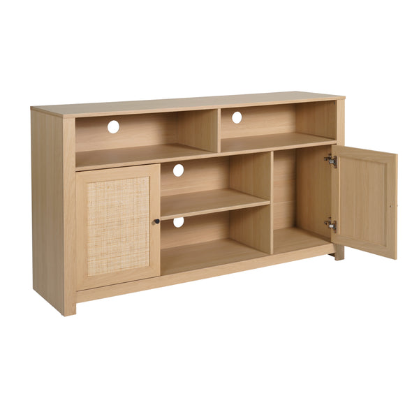 Natural |#| 58" Sideboard with 2 Soft Close Doors and Adjustable Shelf - Natural/Rattan