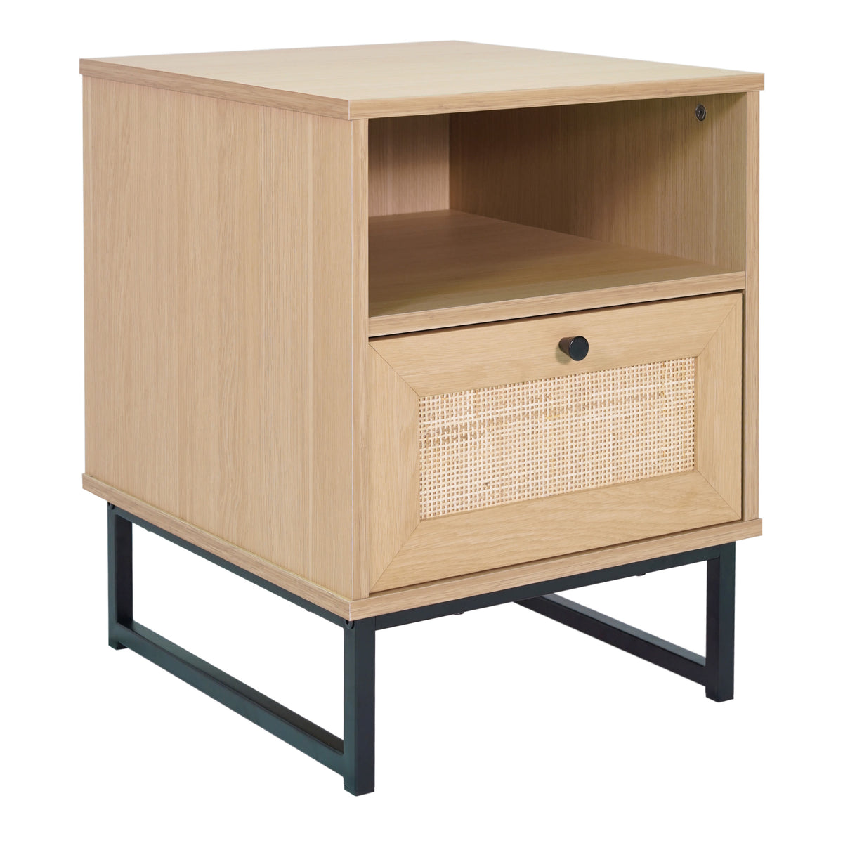 Natural |#| Mid-Century Modern Side Table with Storage Drawer and Shelf in Natural