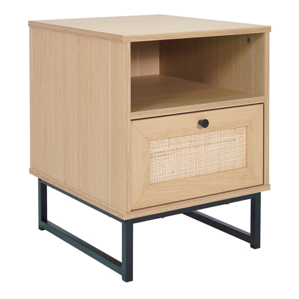 Natural |#| Mid-Century Modern Side Table with Storage Drawer and Shelf in Natural