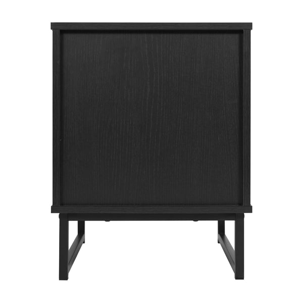 Black |#| Mid-Century Modern Side Table with Storage Drawer and Shelf in Black