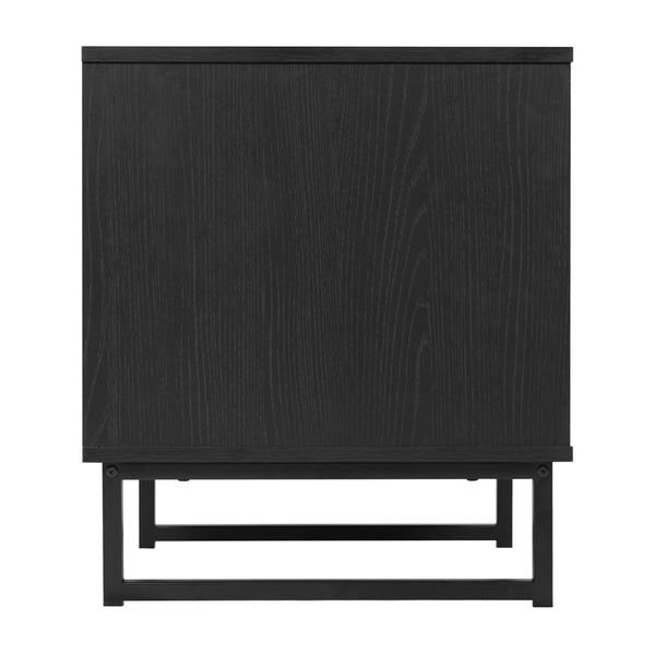 Black |#| Mid-Century Modern Side Table with Storage Drawer and Shelf in Black