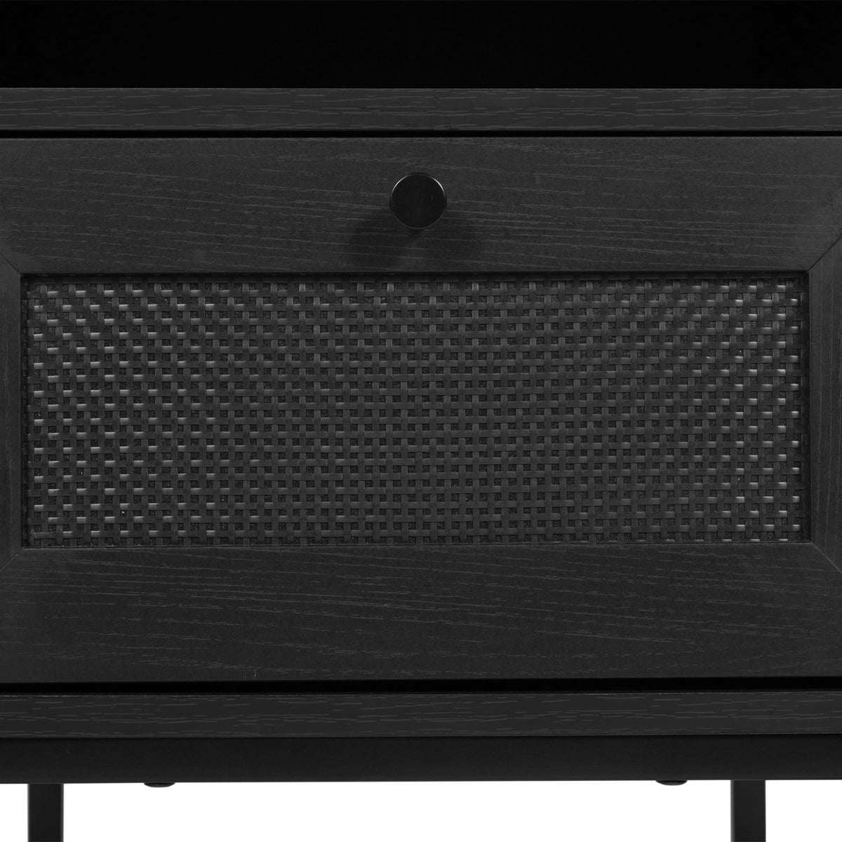 Black |#| Mid-Century Modern Side Table with Storage Drawer and Shelf in Black