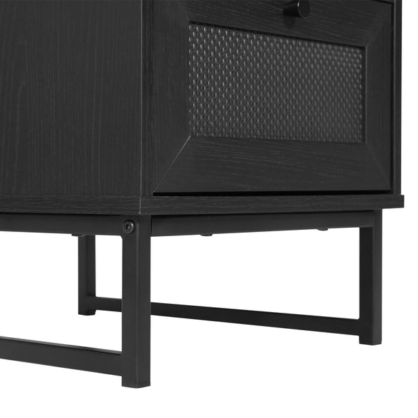 Black |#| Mid-Century Modern Side Table with Storage Drawer and Shelf in Black