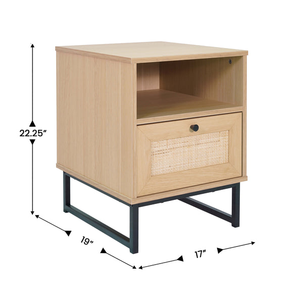 Natural |#| Mid-Century Modern Side Table with Storage Drawer and Shelf in Natural