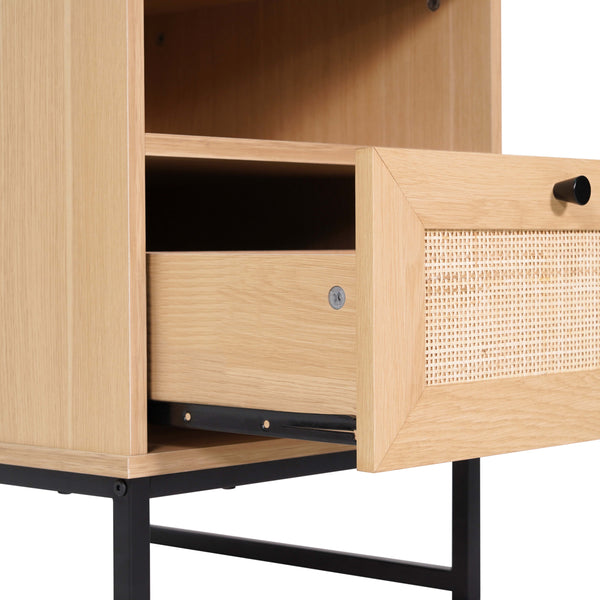 Natural |#| Mid-Century Modern Side Table with Storage Drawer and Shelf in Natural