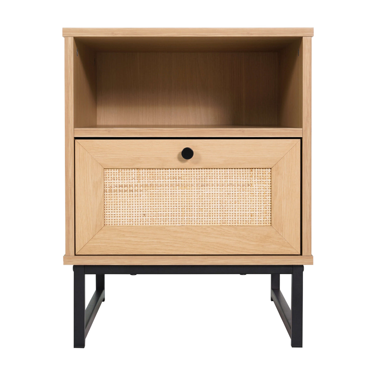 Natural |#| Mid-Century Modern Side Table with Storage Drawer and Shelf in Natural