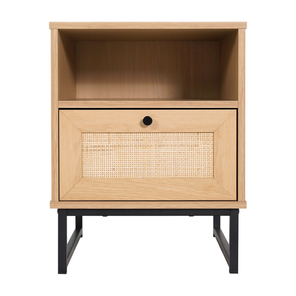 Natural |#| Mid-Century Modern Side Table with Storage Drawer and Shelf in Natural