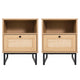 Natural |#| Set of 2 Mid-Century Modern Side Tables with Drawer and Shelf - Natural