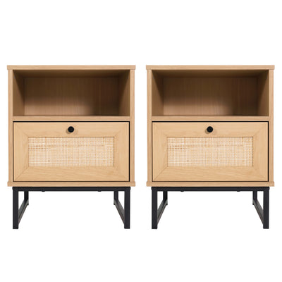 Set of 2 Mid-Century Modern Side Tables with Drawer and Shelf - View 1