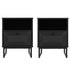 Black |#| Set of 2 Mid-Century Modern Side Tables with Drawer and Shelf - Black