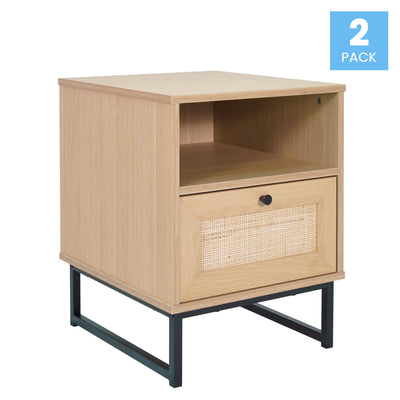 Set of 2 Mid-Century Modern Side Tables with Drawer and Shelf - View 2