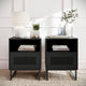 Black |#| Set of 2 Mid-Century Modern Side Tables with Drawer and Shelf - Black