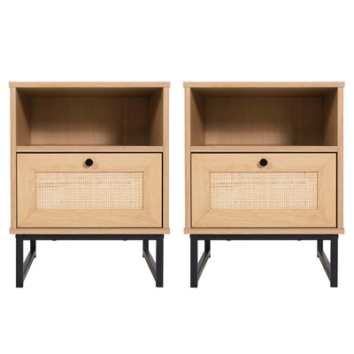 Set of 2 Mid-Century Modern Side Tables with Drawer and Shelf - View 1