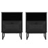 Black |#| Set of 2 Mid-Century Modern Side Tables with Drawer and Shelf - Black