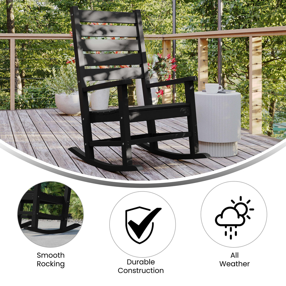 Black |#| Classic Commercial Grade Outdoor All-Weather HDPE Rocking Chair in Black