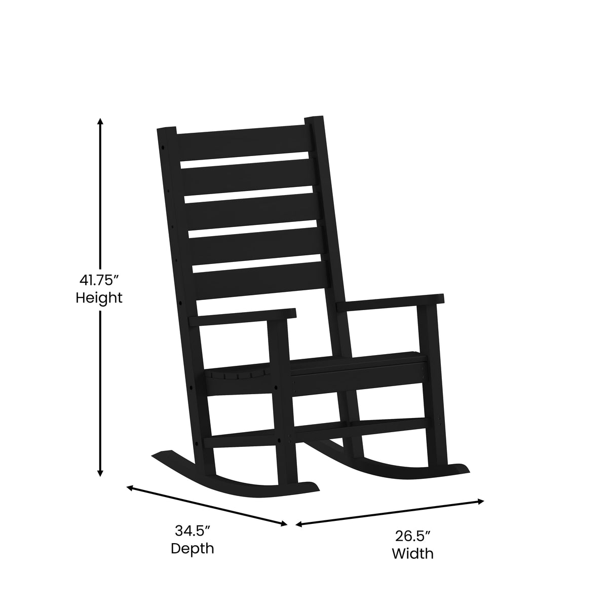 Black |#| Classic Commercial Grade Outdoor All-Weather HDPE Rocking Chair in Black