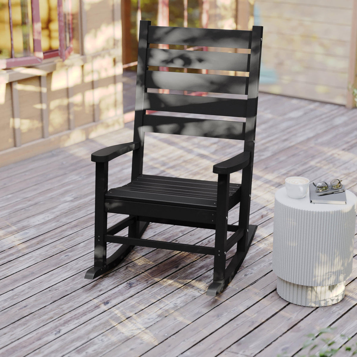 Black |#| Classic Commercial Grade Outdoor All-Weather HDPE Rocking Chair in Black