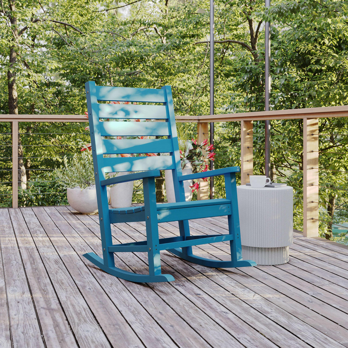 Blue |#| Classic Commercial Grade Outdoor All-Weather HDPE Rocking Chair in Blue