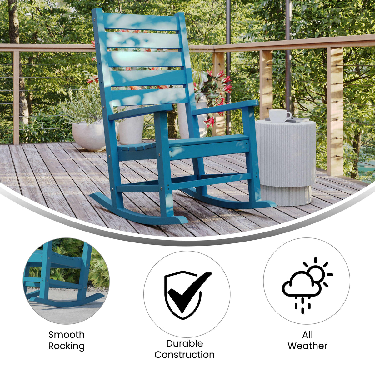 Blue |#| Classic Commercial Grade Outdoor All-Weather HDPE Rocking Chair in Blue