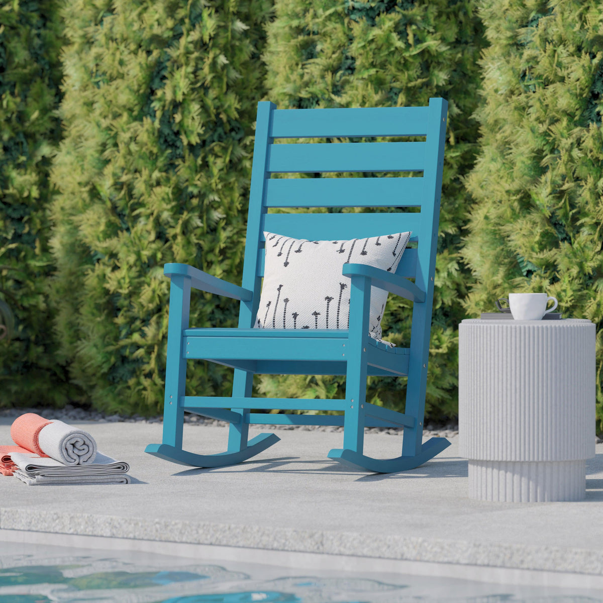 Blue |#| Classic Commercial Grade Outdoor All-Weather HDPE Rocking Chair in Blue