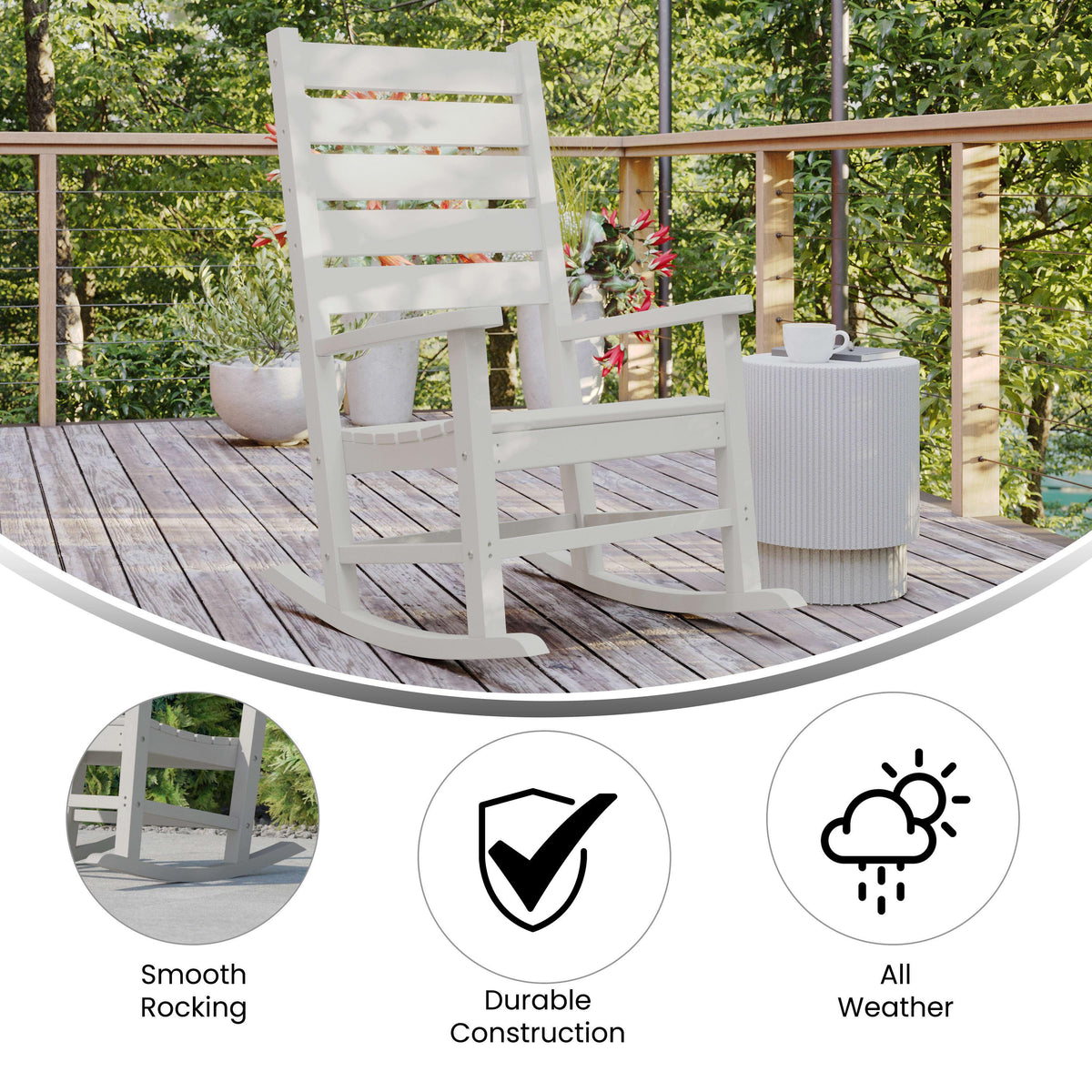 White |#| Classic Commercial Grade Outdoor All-Weather HDPE Rocking Chair in White