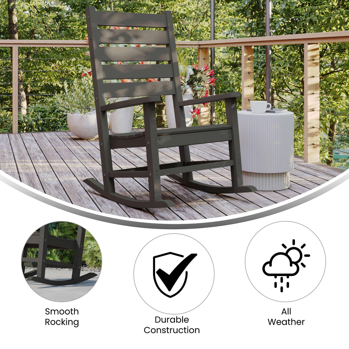 Gray |#| Classic Commercial Grade Outdoor All-Weather HDPE Rocking Chair in Gray
