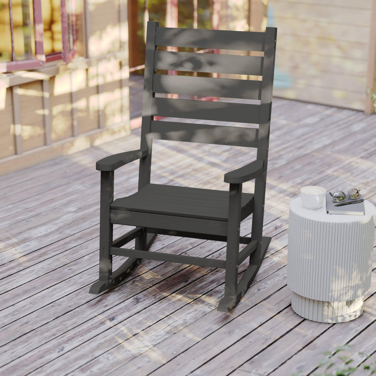 Gray |#| Classic Commercial Grade Outdoor All-Weather HDPE Rocking Chair in Gray